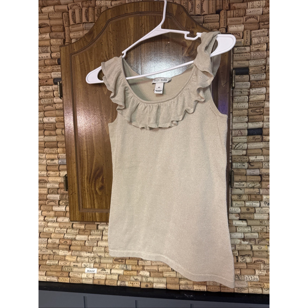 Vintage Y2K White House Black Market Gold Metallic Top Tank Ruffled sz XS - Picture 3 of 6